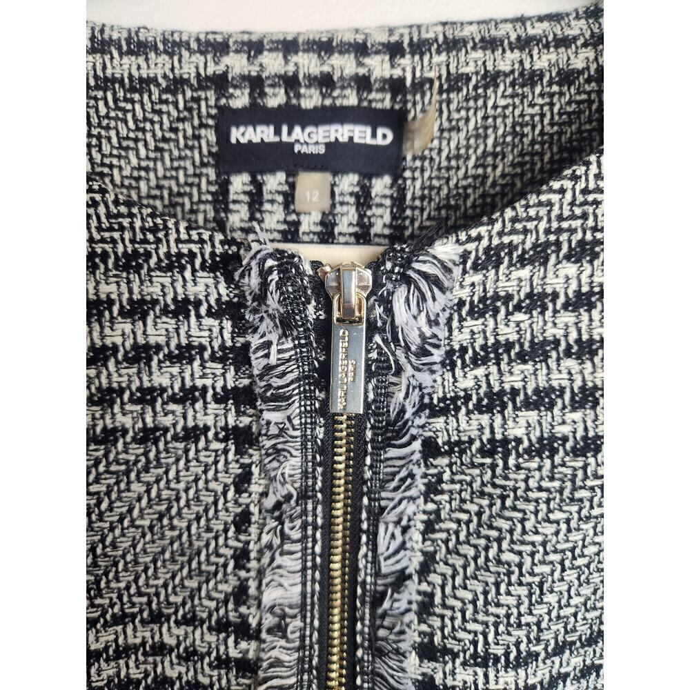 Karl Lagerfeld womens Boxy tweed blazer sz 12 structures shoulder zip career - Picture 2 of 8